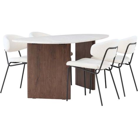 Grönvik Essgruppe Tisch offwhite und 4 Chico Stühle weiß.