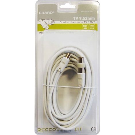 Cordon TV 9,52mm - 3c2v - Macho / Hembra - 10m + Adaptador - Erard