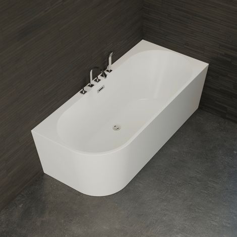 Freistehende Badewanne  Capri 170 rechts weiß + Chromarmaturen  170 x76 x58 cm, by SPALINA