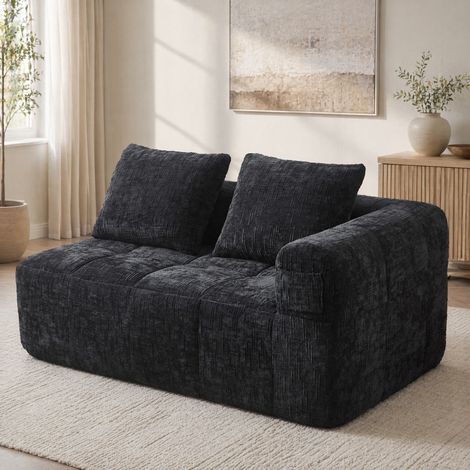 Canapé 2 places 158x90x60 cm noir – sans montage, tissu chenille avec poches latérales MEUBLIV (1/5)
