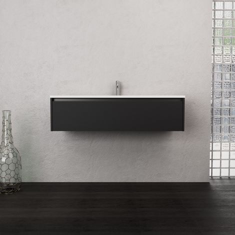 Inda - Badezimmerschrank 1 Schublade B.120 mit mattiertem Waschbecken / Mattschwarz - Smeraldo
