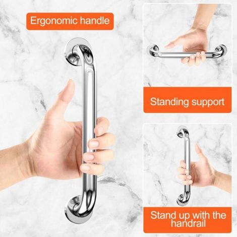 Lot de 2 Barre D'Appui WC Acier Inox Maintien Poignée Douche 30cm Barre d'Appui Salle de Bain Coudée, Barres Douche, Baignoire Main (1/4)