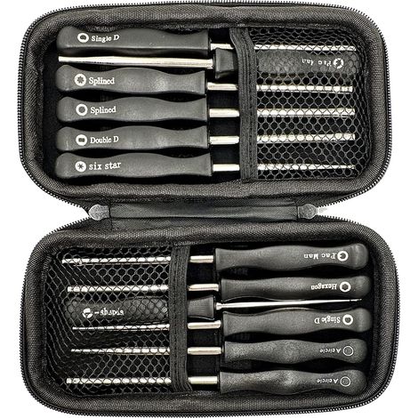 Jeu de 12 tournevis de réglage de carburateur avec brosse de nettoyage et étui en cuir noir pour l'entretien de la tondeuse à gazon (1/5)