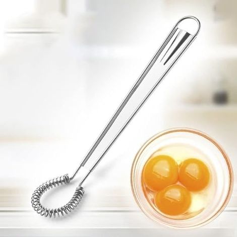 1 batteur à œufs argenté en acier inoxydable - Mini fouet à spirale à ressort - Mousseur à lait - Mélangeur à sauce - Mélangeur à café - Outils de cuisine - Fouets de cuisine (1/5)