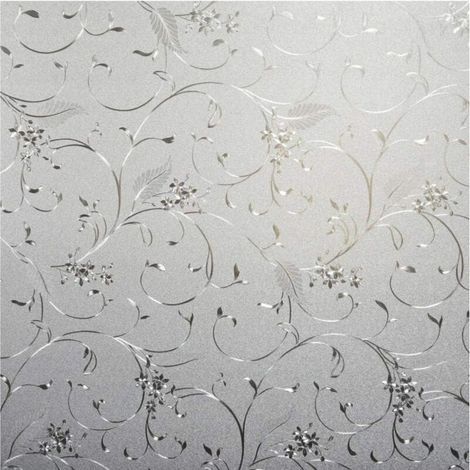 Film Fenêtre Anti Regard Film de Vitre Gravé Floral Film Depoli pour Vitrage Intimité Film Occultant Repositionnable sans Adhésif Anti-UV 60x200cm/ (1/5)