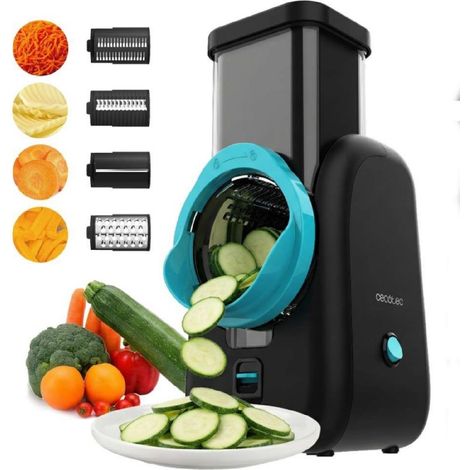 Cecotec Procesador de Alimentos Salad Maker Total Blade Full Black. 4 Cilindros Intercambiables, Corta, Ralla y Lamina