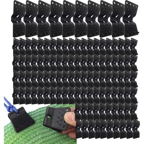 Clip di montaggio - Morsetti per reti da giardino - Fissaggio tende da sole - Plastica ABS resistente - 100 pezzi - Nero (1/5)