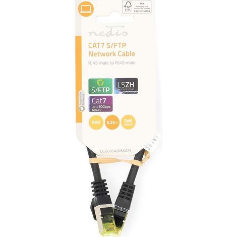 Nedis CAT7-Netzwerkkabel / S/FTP / RJ45 Stecker / RJ45 Stecker / 0.25 m / Snagless / Rund / LSZH / Schwarz / Label