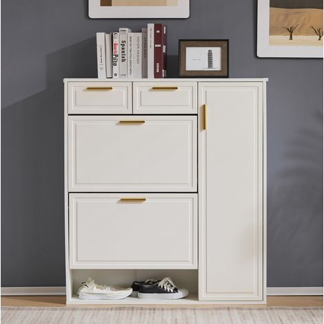 Mueble zapatero 95 x 24 x 107,5 cm, 2 cajones, estantes ajustables, blanco DESVIAE (1/5)