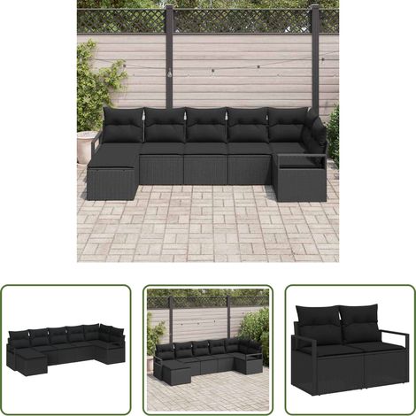 Poly-Rattan - Sofa Set mit Kissen mit Speicher 7 pcs Schwarz Poly-Rattan (1/5)