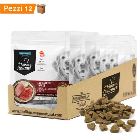Multipack da 12 pz cibo per cani semiumido tapas gourmet mediterranean natural agnello & manzo