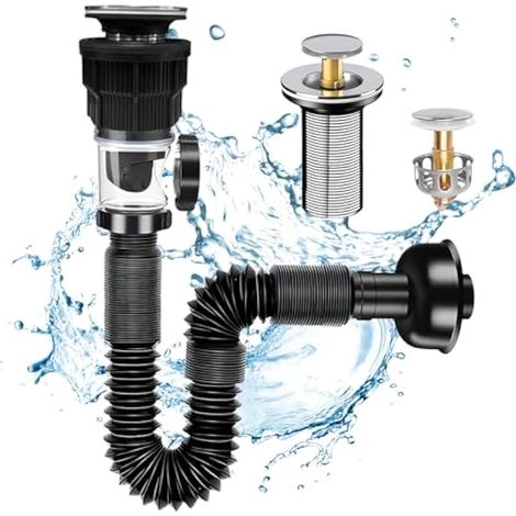 Kit de Vidange de Lavabo, Kit Siphon pour Lavabo avec Siphon Vidange D'évier de Salle de Bain Peut Etre Etendu avec Un Tube en PVC de 295-985mm (1/4)