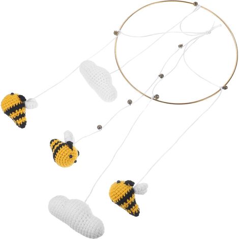 Pendentif en Tricot Artisanal Abeille et Nuage Décoration Abeille Suspendue Style Nordique Anneau en Métal et Fil de Laine pour Décoration Intérieure (1/5)