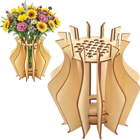Vase en Bois pour Fleurs Lego,Kit de Vase en Puzzle 3D pour Bouquet de Fleurs Lego Roses Tulipes Tournesols Cerisiers,Support Présentoir à Fleur,Décoration de Table Salon,Cadeau pour Adultes Femmes (1/5)