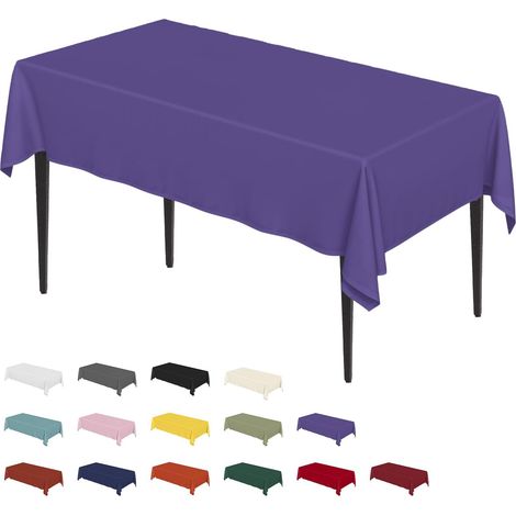 Nappe anti-taches lavable, aspect lin, rectangulaire, 140 x 220 cm, pour cuisine, jardin, vacances, décoration de fête, violet