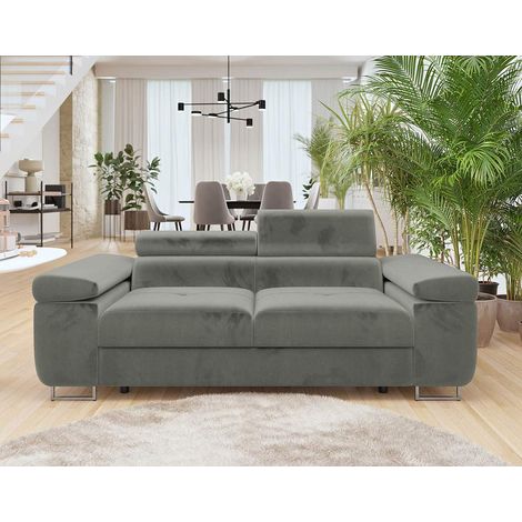 Bestmobilier – Canapé droit 2 places en velours gris – Têtières ajustables – Structure en bois – Assise mousse haute densité – Style contemporain (1/5)