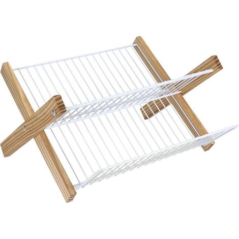 Escurridor de platos plegable de metal de bambú, accesorio decorativo para utensilios de cocina, 25 x 36 x 28 cm, natural (1/3)