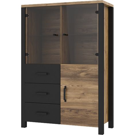 Credenza 3 ante 3 cassetti Lyam marrone e nero 146cm