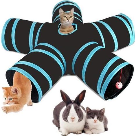 Tunnel pour Chat - Jouet Pour Chat - 5 Canaux Pliables - Bleu - Durable - Confortable - Intérieur (1/4)