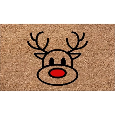 Doormat En Coco - Motif Renne - Pour Extérieur Entrée Porche Jardin - 60 x 90 cm - Naturel (1/5)