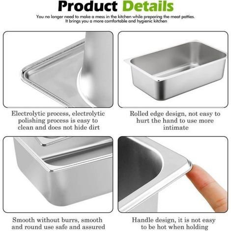 Récipient Alimentaire - Acier Inoxydable - Pour Marinade Viande - GN1/9 - 17,6 x 10,8 x 10 cm (1/4)