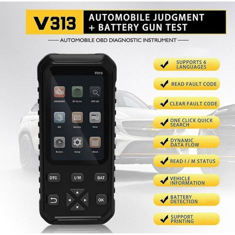 V313 2 Code-Lesegerät, Kfz-Scanner für 12V-Batterietester, 2-in-1 Kfz-Diagnosegerät II-Crezuo