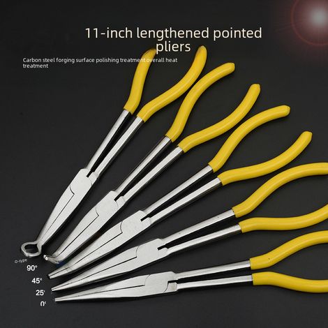 Pince à bec pointu de 28 cm (11 pouces), pince de préhension, pince à bec long, pince à bec courbé avec manche de 275 mm, commerce extérieur (pince à bec coudé à 90° de 28 cm [11 pouces]). (1/5)