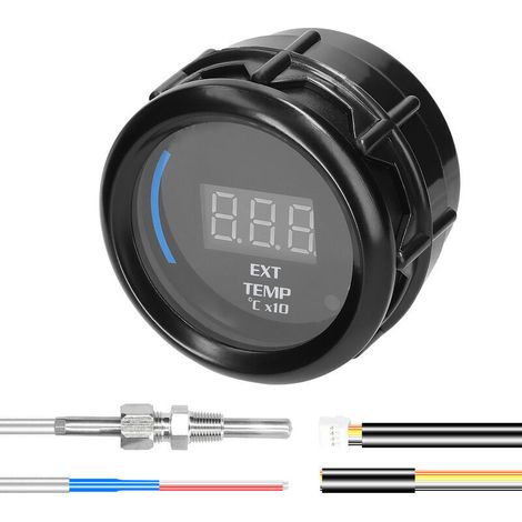 Medidor de temperatura de escape de 52 mm Indicador digital de temperatura externa del automóvil Pantalla LED EGT (40-120) ℃ x 10 con función de alarma de sensor para automóvil, camión, motocicleta (n
