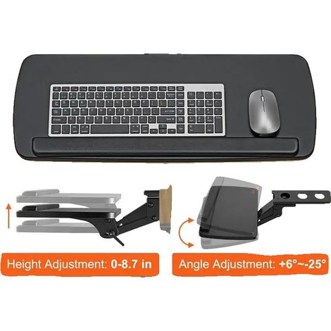 Support de clavier, plateau à souris coulissant, charge maximale 5 kg, noir (1/2)