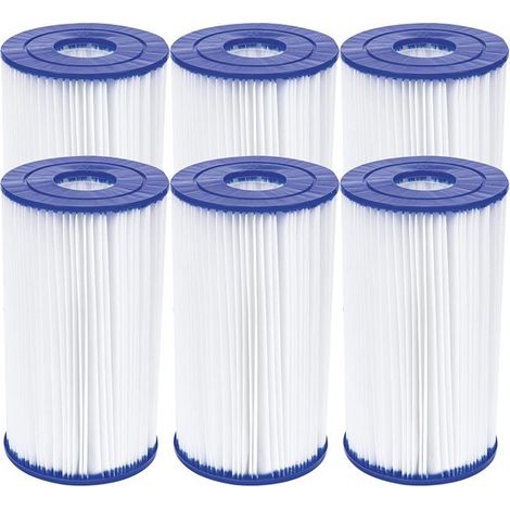 Cartouche filtrante - 6 pièces - Convient à la cartouche filtrante Bestway Flowclear™ Gr. III, 10,6 x 20,3 cm, blanc et bleu (1/4)