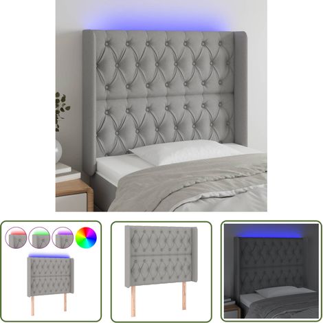 The Living Store Tête de lit à LED Gris clair 103x16x118/128 cm Tissu - Tête De Lit Led - Têtière De Lit - Éclairage Led - Chambre À Coucher - Décoration Murale (1/5)