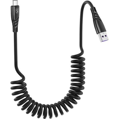 Cable de carga rápida en espiral SiGN de 15 W USB-A a USB-C para coche - Negro