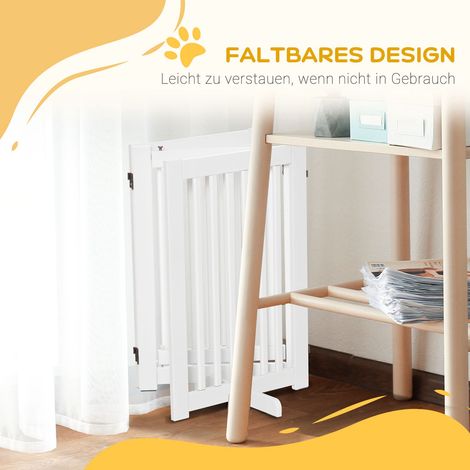 Barrière de sécurité pour chien autoportante réglable 155 x 76 cm en bois, grille de protection pliante avec pieds, 3 panneaux, blanc, pour escaliers, portes, cuisine, couloir (1/4)
