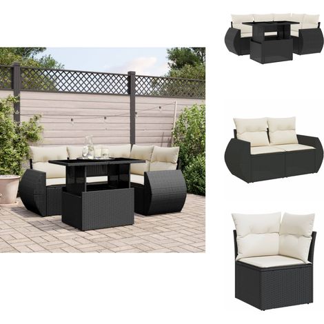 Salon de jardin 5 pcs avec coussins noir résine tressée - Ensemble Salon De Jardin - Meuble Extérieur - Jardin Design - Mobilier Résistant Aux Intempéries - Chaise Longue (1/5)