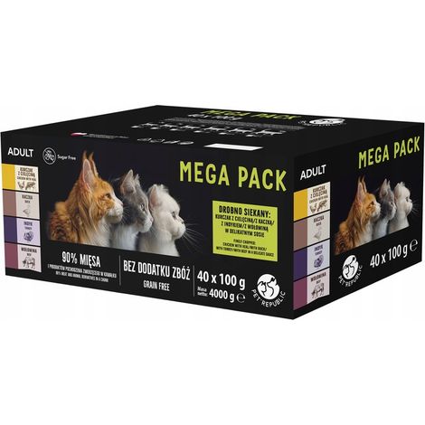 PET REPUBLIC Nassfutter für Katzen, Beutel, verschiedene Geschmacksrichtungen, 40 x 100 g