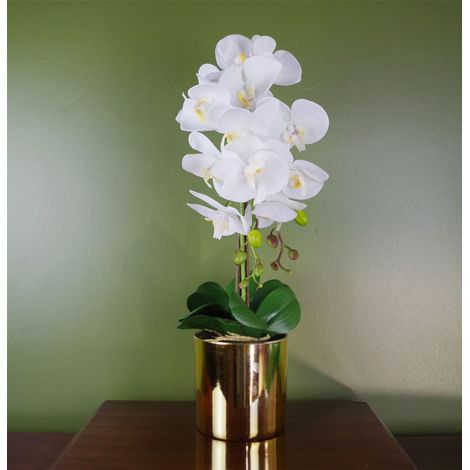52cm Artificial Orchid Large - White / Gold (1/4)