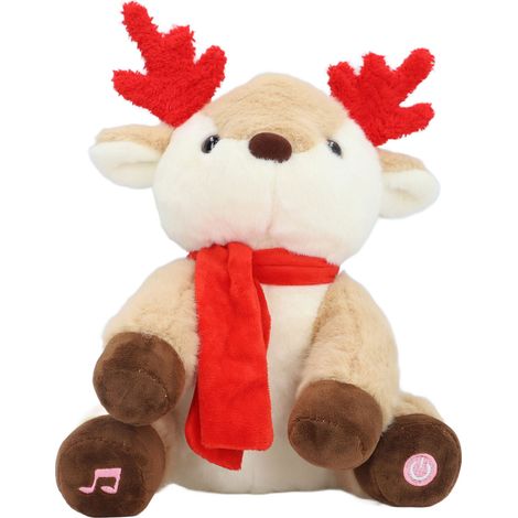 SJLERST Peluche musicale lumineuse en forme de renne, jouet à fourrure douce et agréable au toucher, idéal pour le chevet ou le bureau (1/5)