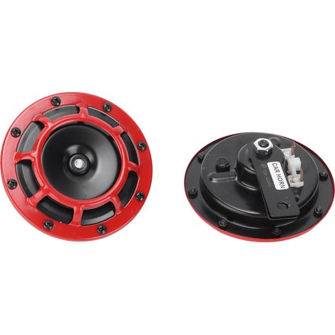 Kompakte rote 12-V-Hupe, extrem leistungsstark (139–170 dB), universell für Motorräder und Autos, 2er-Pack (1/5)