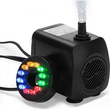 Submersible Mini Water Pump with 12 Colors LED Light 8W Ultra-quiet Aquarium Fountain Pump 450L/H for Terrariums, Fish Tank, Circulation Systems, Pond（Black） (1/5)