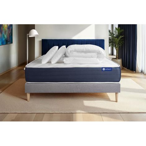 Pacchetto letto completo - Materasso 140x190cm + Box spring con doghe (in kit) + 2 cuscini + Piumino - Actilatex Sleep