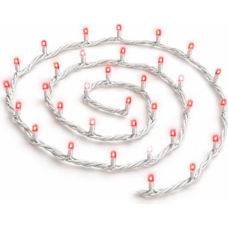 ETTROIT 100 LED-Lichterkette, 10 m, rotes Licht, weißes Kabel, IP65, ausziehbar, Blitzeffekt, Weihnachtsgirlande, Geschäfte, Balkon (1/5)