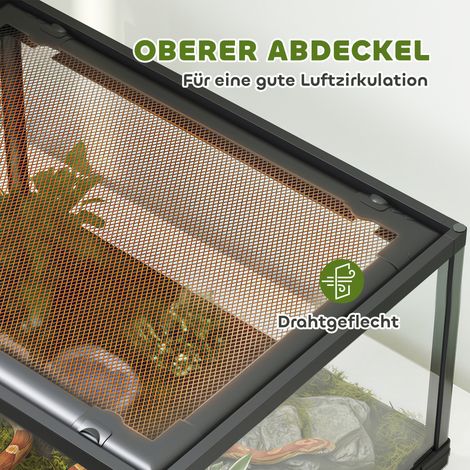 Terrarium pour reptiles 86L, vivarium 60x45x32 cm noir avec porte coulissante verrouillable pour lézards, insectes, araignées, geckos (1/5)