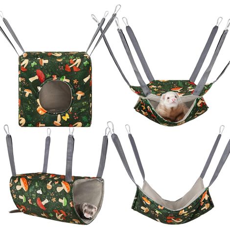 Lot de 4 accessoires pour cage, hamac, tunnel, nid, couverture, polyester lavable pour rat, cochon d'Inde, furet