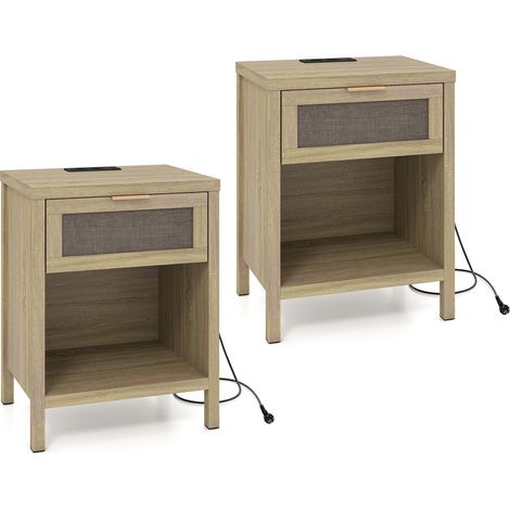 COSTWAY Comodino con Stazione di Ricarica, 50 x 38 x 64.5 cm (2) (1/4)