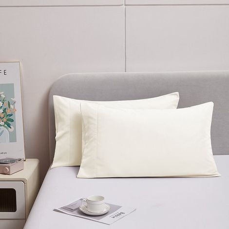Taie d'oreiller 50 x 76 cm - Lot de 2 - Microfibre brossée - pour plus de douceur et de chaleur - Fermeture portefeuille - Blanc cassé (1/5)
