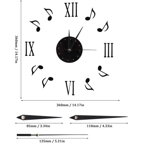 Horloge murale à motif de notes de musique avec cadran en vinyle et chiffres romains 3D pour la décoration intérieure (1/5)