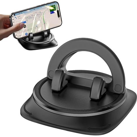 Handyhalterung Auto 360-Grad-Drehbare Handyhalterung fürs Armaturenbrett im Auto Universal Anti-Rutsch Smartphone Halter mit EIN-klick-Rotation, Kompatibel mit Allen Smartphones (Schwarz)