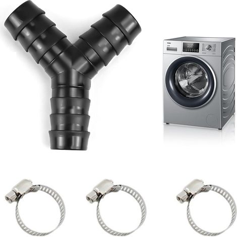 Y distributeur raccord tuyau 3 voies pour machine à laver et lave-vaisselle, connecteur 19 mm avec 3 colliers de serrage, raccordement double entrée ou sortie, adaptateur T plomberie usage domest (1/5)