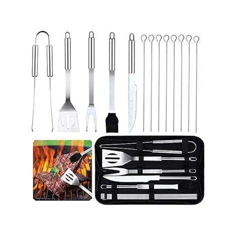 Grillzubehör-Set - Edelstahl BBQ Werkzeuge mit Tragetasche für Camping, Picknick, Reisen, Garten, perfekt als Geschenk für Geburtstag oder Vatertag (1/4)