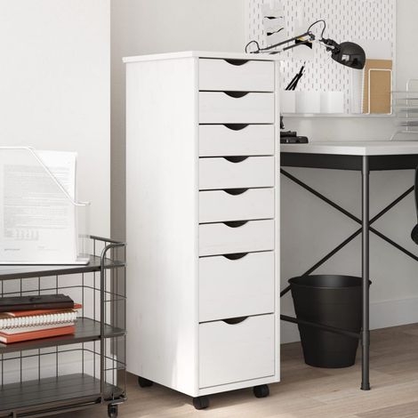 Design In – Armoire roulante avec 8 tiroirs en bois de pin massif – Dimensions 34x39x103 cm – Couleur blanc – Design rustique pour bureau et rangement - CFW11396 (1/5)